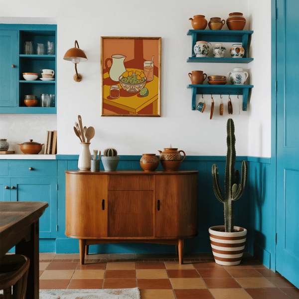 Mexican Cuisine Wall Art poster showing Orange and Green, great for dining room