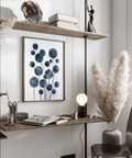 Watercolor Flower Print with abstract blue flowers for dining room