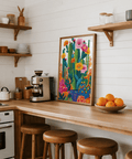 Vibrant Cactus Floral Wall Art pink and yellow dining room wall art