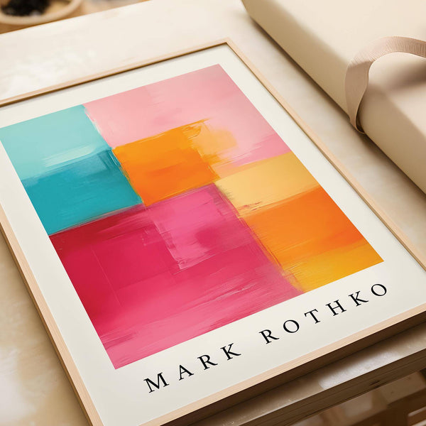 framed abstract art with pink for living room decor