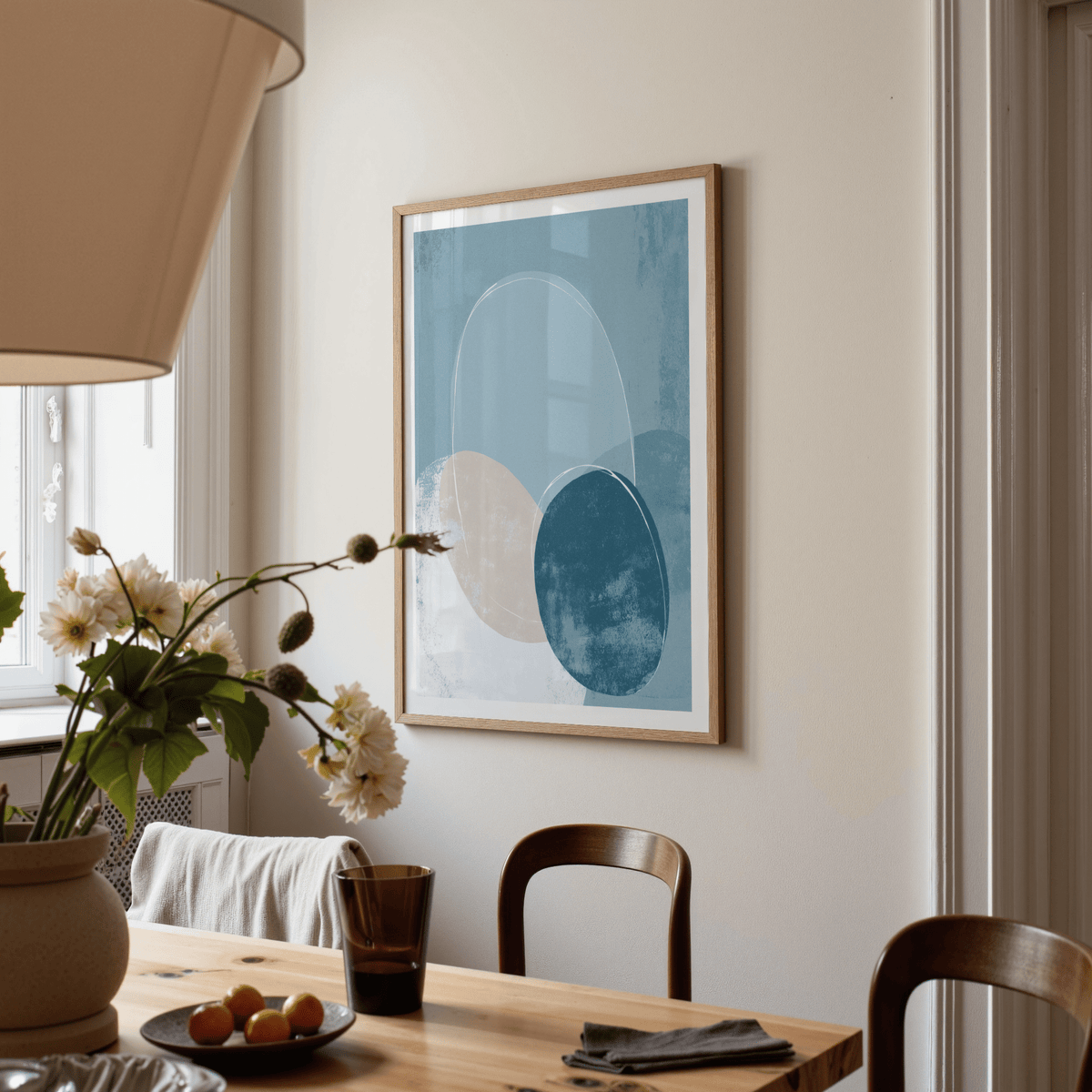 Modern Scandinavian style circle art print with textured shapes