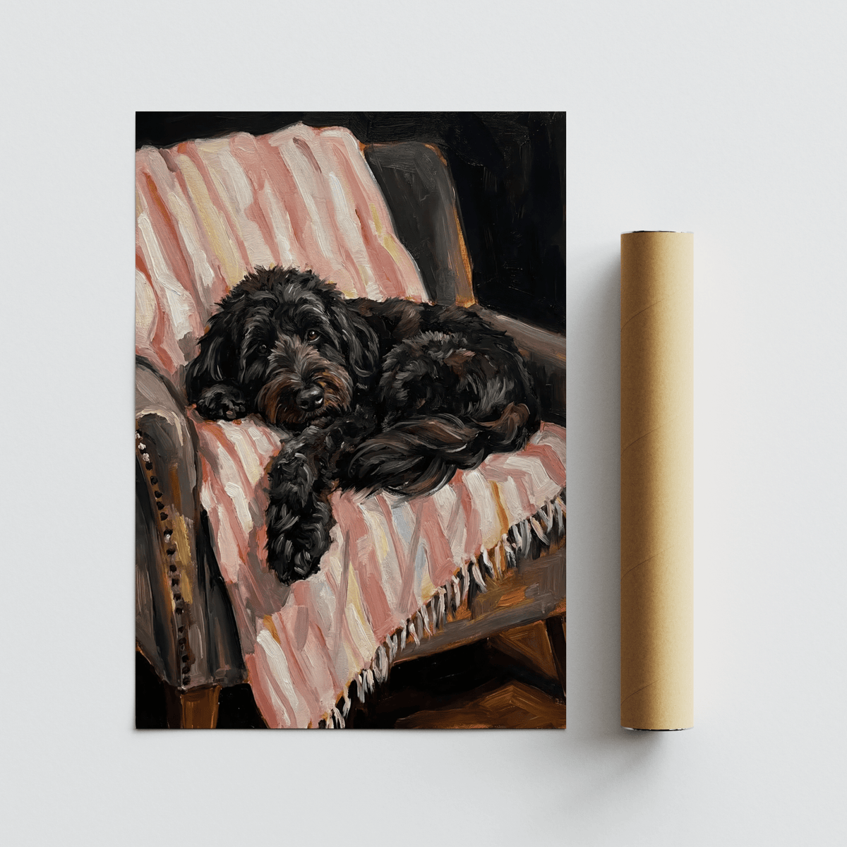 Hallway wall art in Beige, Black, Pink featuring Black Cockapoo Poster