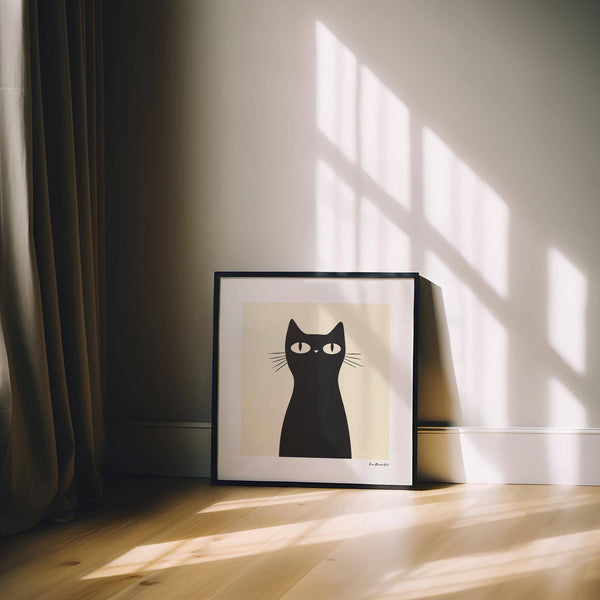 Elegant simple black cat art for stylish home decor