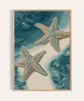Underwater Starfish Print in Brown and Blue for beach living room wall art