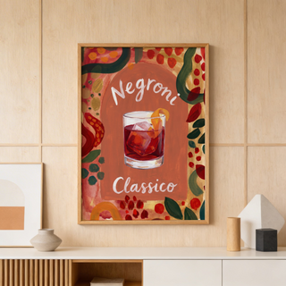 Close-up of Negroni Art Print highlighting hand-painted lettering