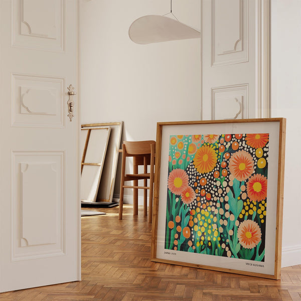 Colorful Flower Art print with playful dotted textures and modern botanical forms.