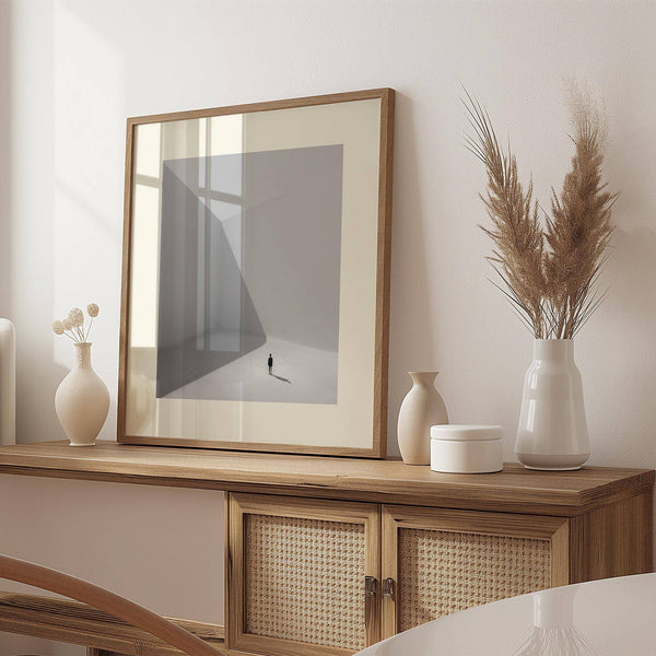 Minimal square art prints with deep contrast and lone silhouette