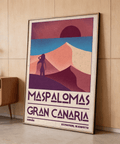 Graphic landscape wall print of Maspalomas with large sun and horizon