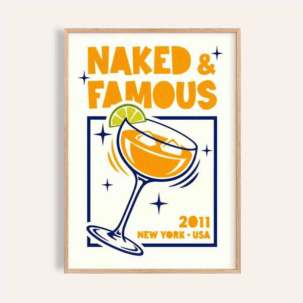 Naked & Famous Cocktail Art Orange and Blue print for kitchen wall art