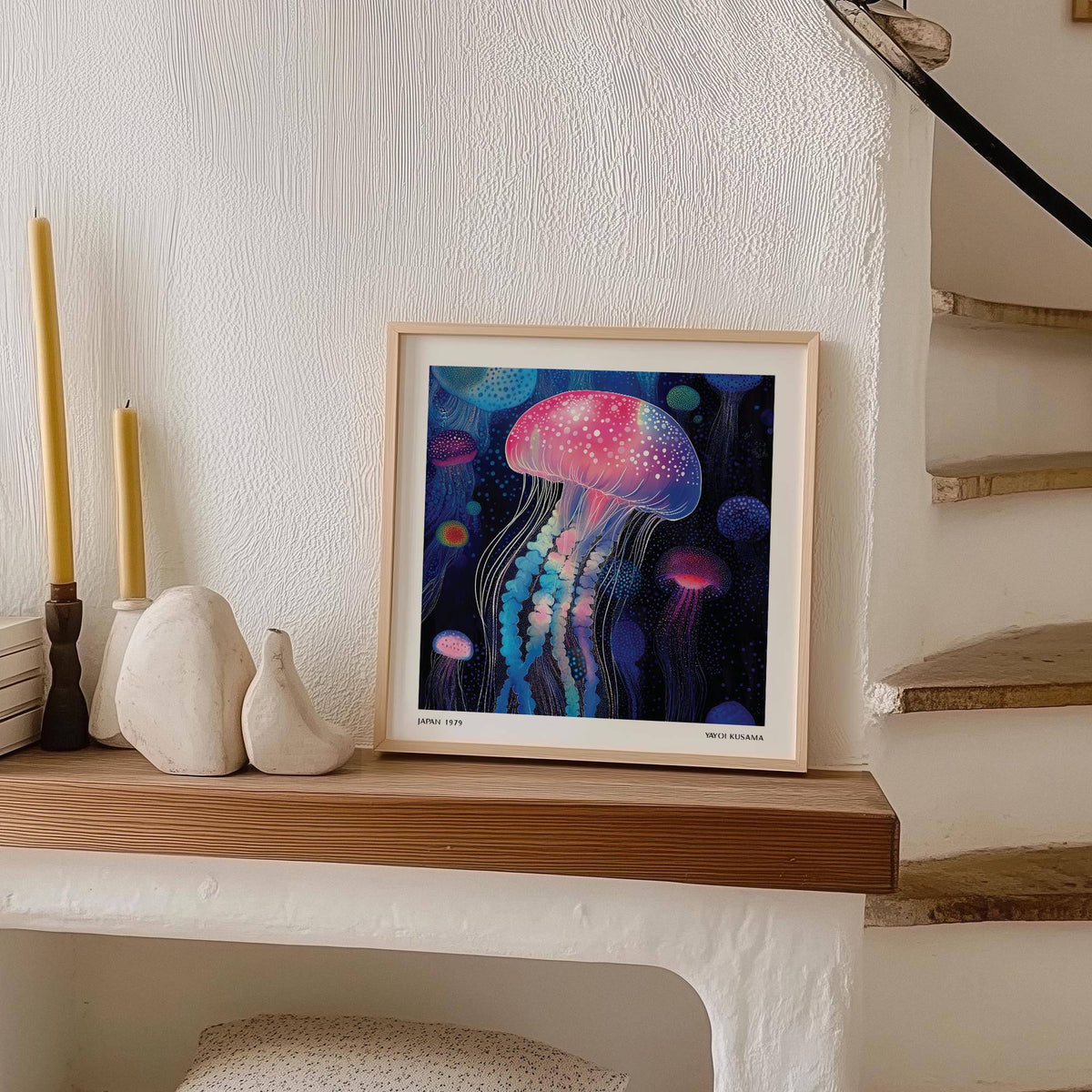 Ethereal wall art jellyfish showcasing detailed dots for modern decor