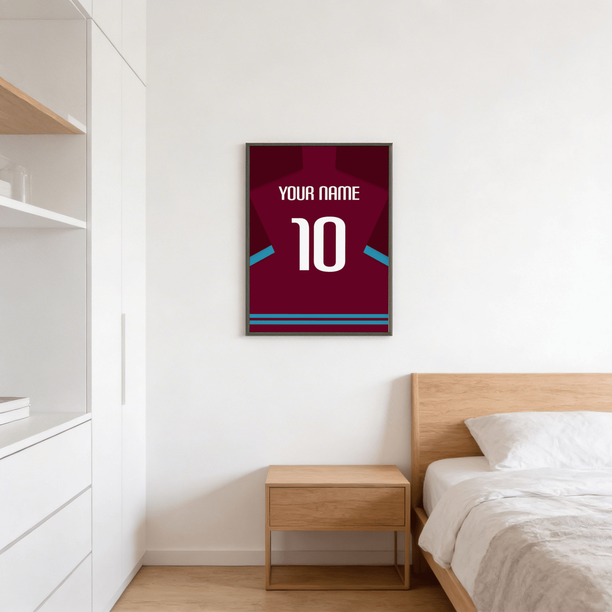 Featuring a football shirt poster with large number 10 and name text on the back