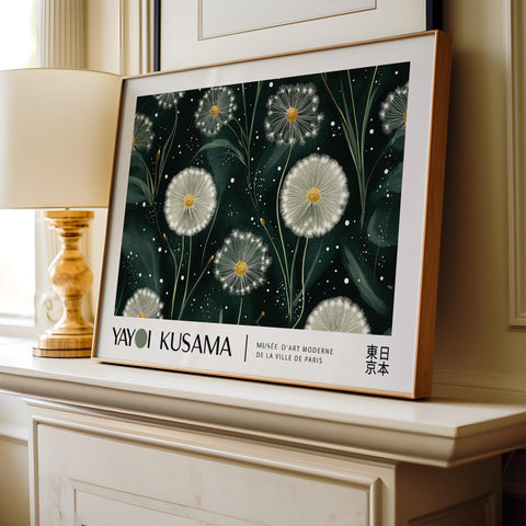 Yayoi Kusama-style floral print with intricate dandelion details