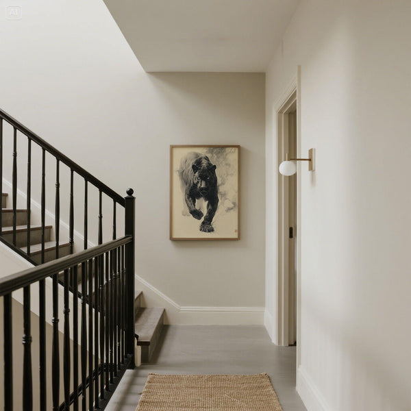 Monochrome traditional Japanese ink art black panther in stride.