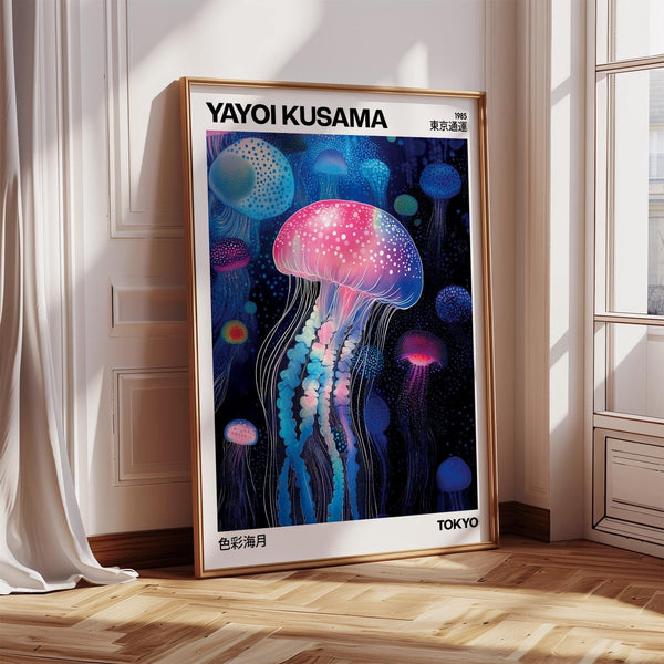 Colourful jellyfish floating gracefully in Jelly Fish Wall Art print