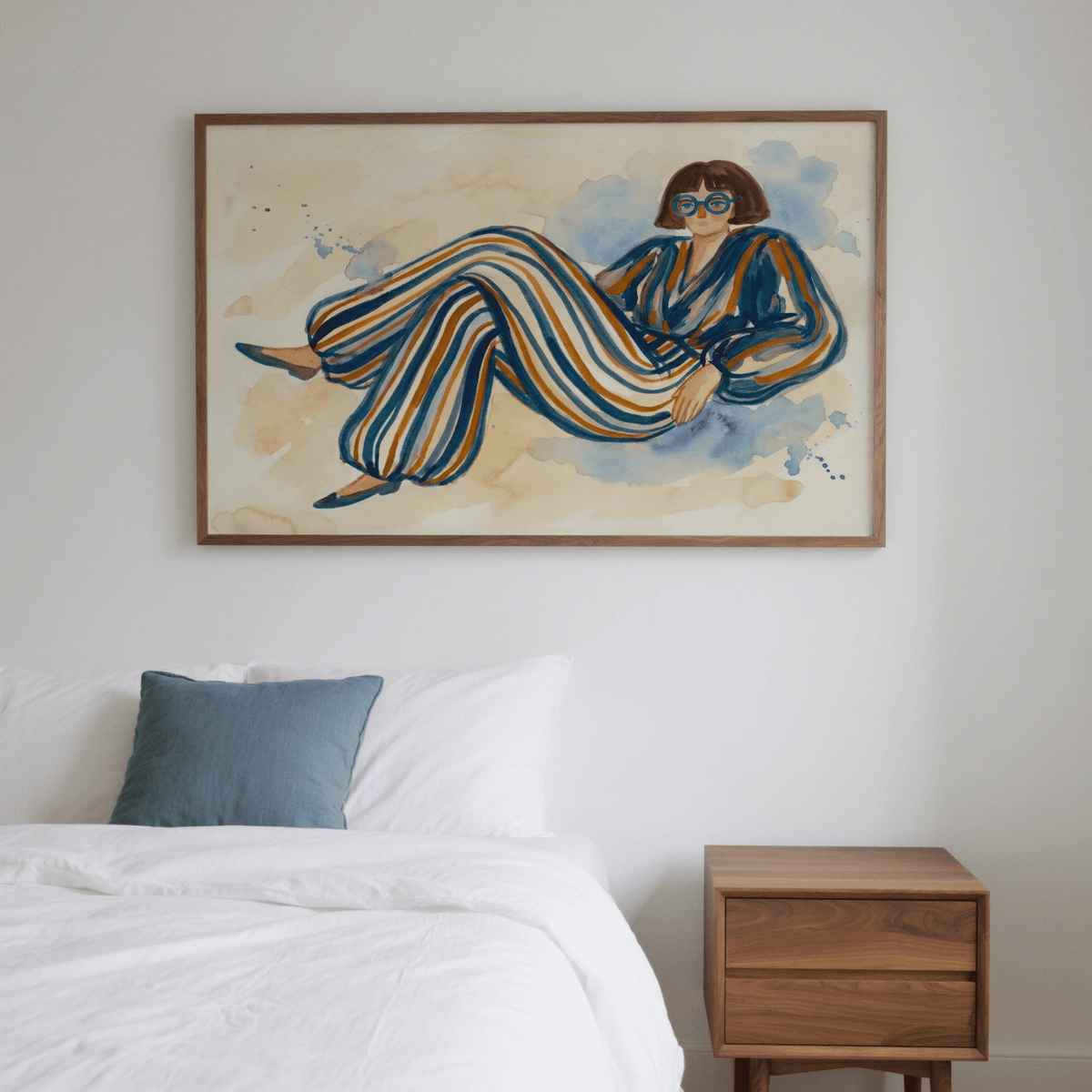 Modern Female Illustration wall art with Orange and Beige for office walls