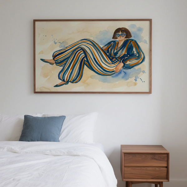 Modern Female Illustration wall art with Orange and Beige for office walls