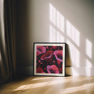 Artistic living room with bold abstract pink art decor
