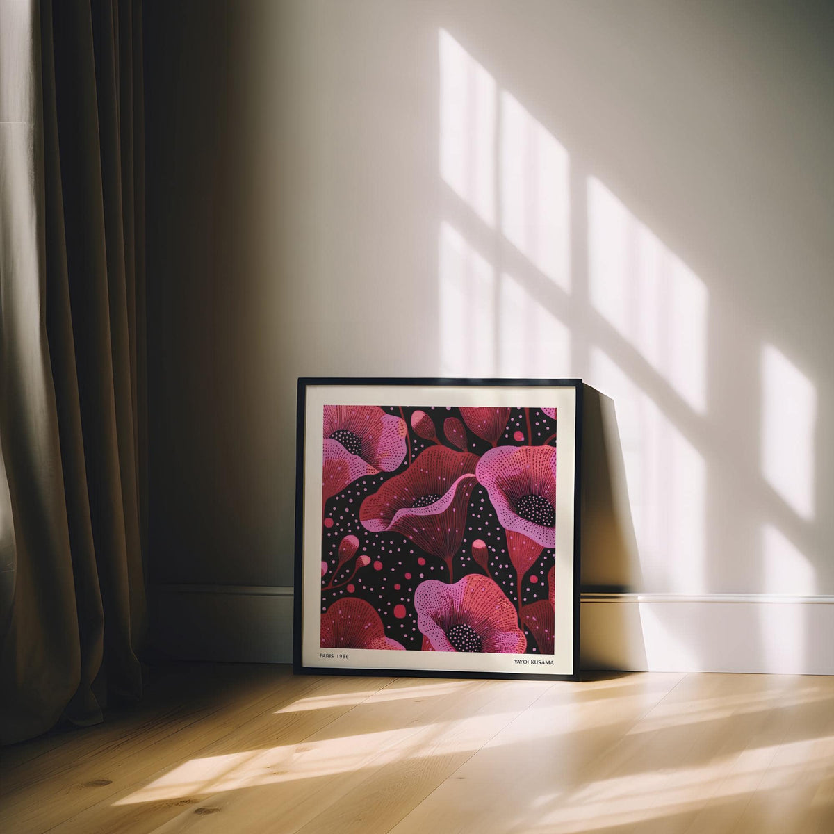 Artistic living room with bold abstract pink art decor