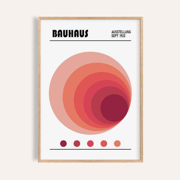 Wall art office print with concentric red Bauhaus circles