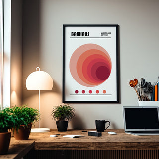 Concentric warm-toned circles used in wall art office design
