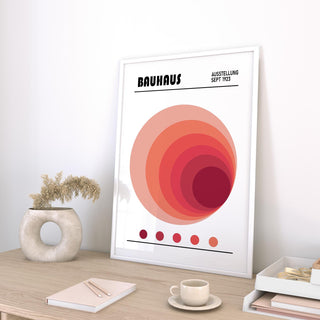 Red and orange Bauhaus print perfect for wall art office setup