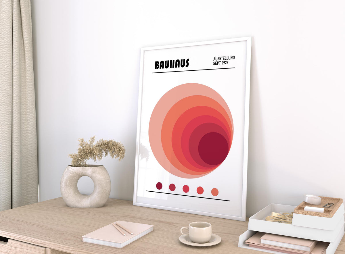 Red and orange Bauhaus print perfect for wall art office setup