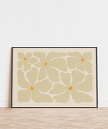 Soft minimalist floral print poster with four stylized blooms and blurred edges