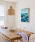 Modern Lighthouse Art with vibrant Blue, Pink, and Green for bedroom decor