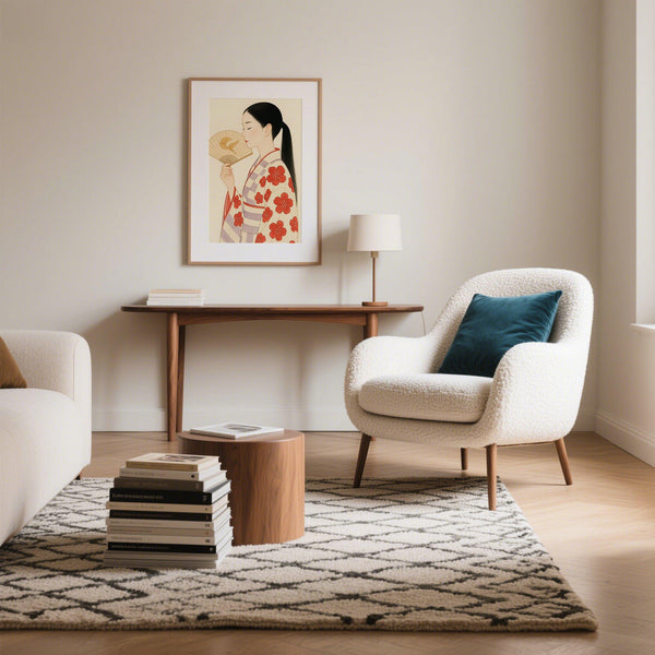 Side profile of woman in traditional attire in Modern Japanese Art style.