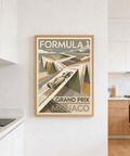 Retro racing illustration combining oversized typography and crisp color blocks