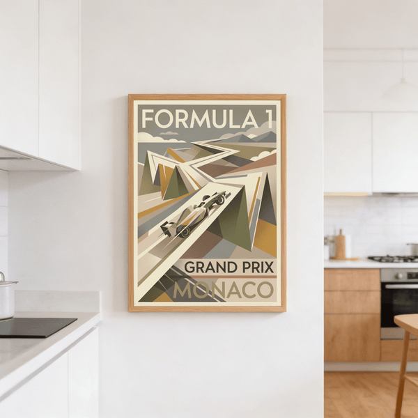 Retro racing illustration combining oversized typography and crisp color blocks