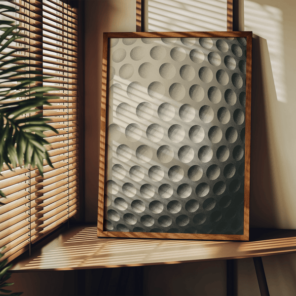 Textured Golf Ball Art Print with repeating dimples and gradient shading