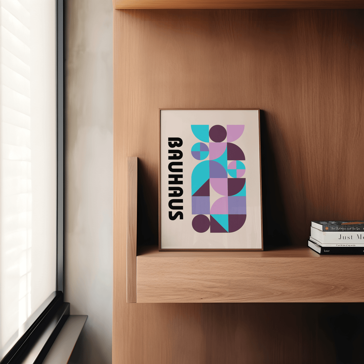Abstract Colorful Shape Print in Purple, Pink, Blue for hallway wall art