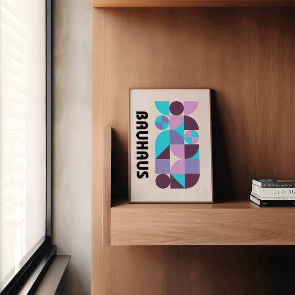 Abstract Colorful Shape Print in Purple, Pink, Blue for hallway wall art