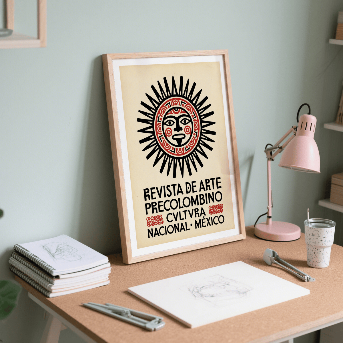 Graphic sun mask wall art featuring radiating rays