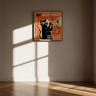 Jazz Cat Art Print, Orange and Black colors, bedroom wall decor