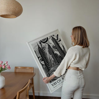 Contemporary New York Cityscape wall art with hypnotic pattern overlay