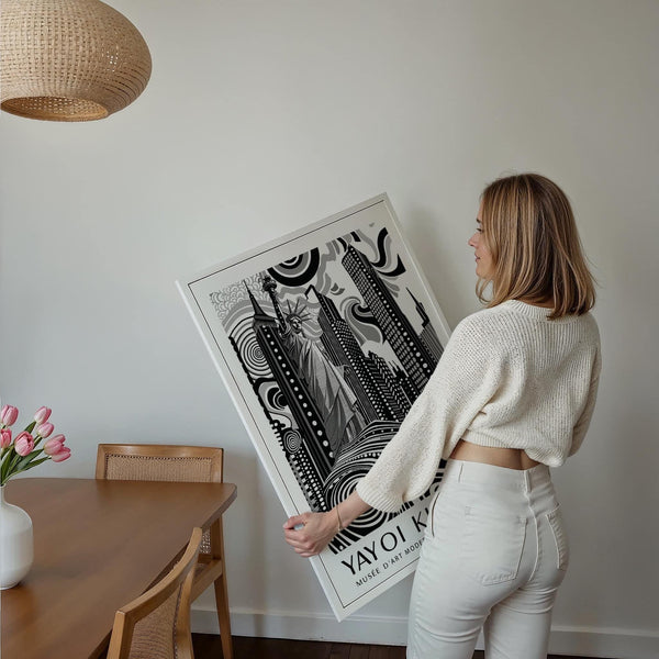 Contemporary New York Cityscape wall art with hypnotic pattern overlay