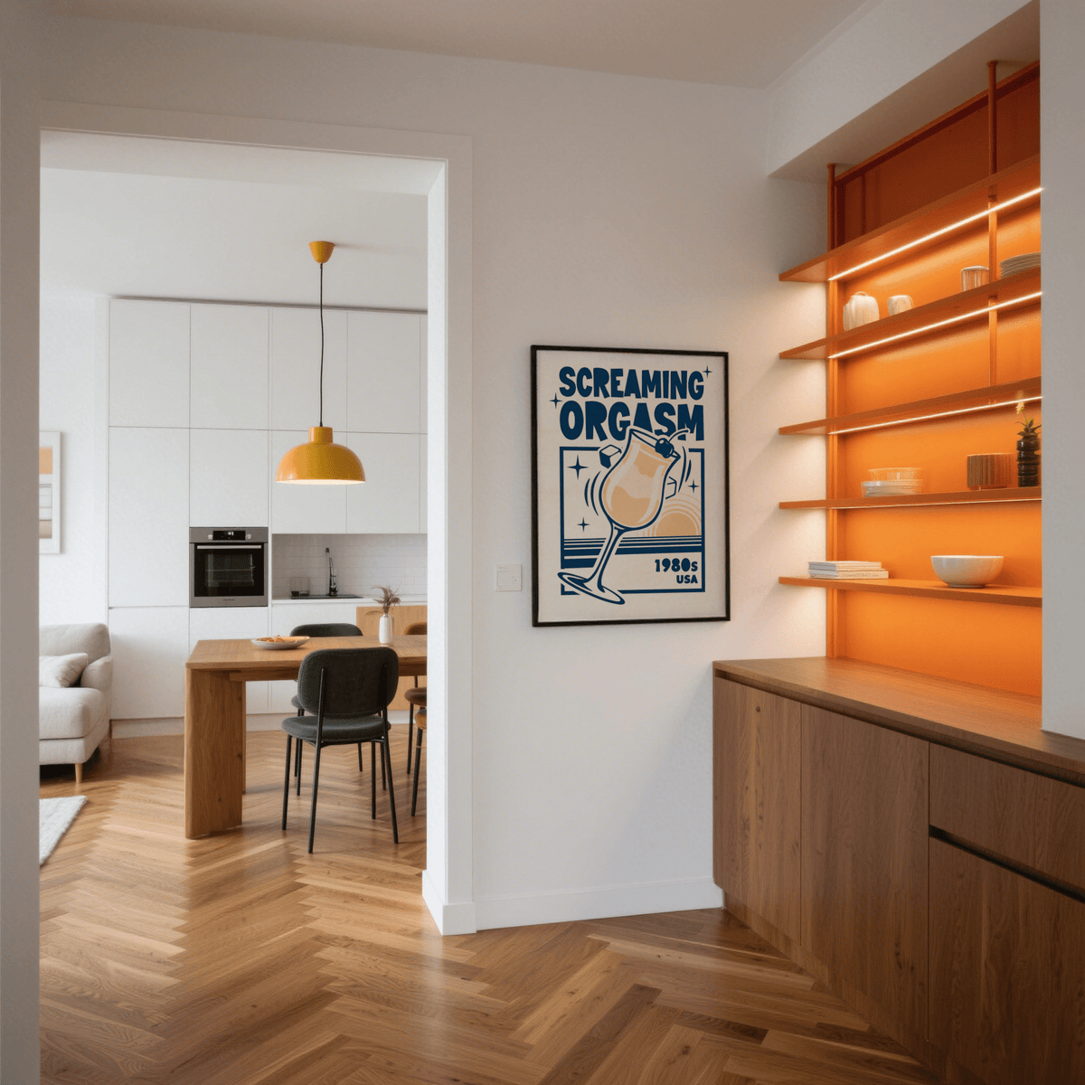 Vintage-inspired Retro Cocktail Poster, orange highlights, for lounge decor