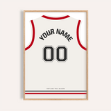 Camiseta de baloncesto personalizada - Blanca con mangas rojas y número negro — wooden-frame main image