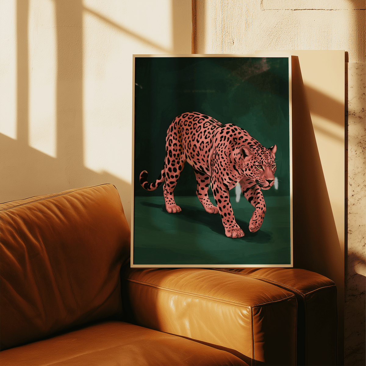Chic Pink Leopard Wall Art art print, perfect for kids’ rooms, uses pink, green, black