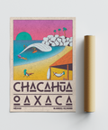 Mexican Beach Poster wall art print featuring CHACAHUA OAXACA lettering and beach illustration