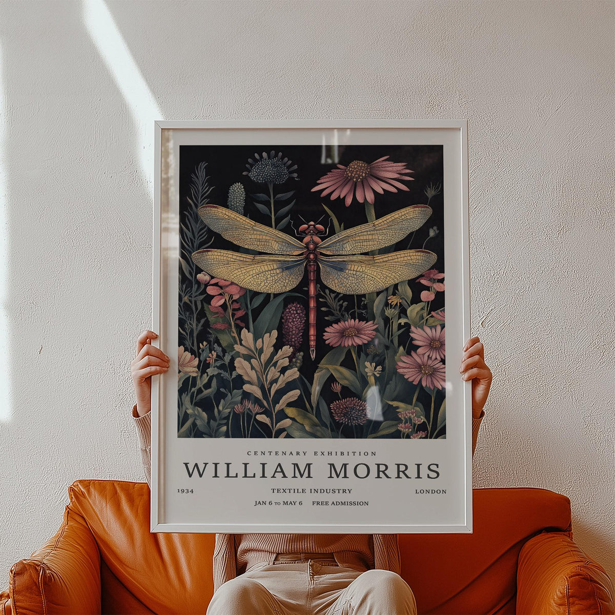 Insect wall art showing a nature-inspired dragonfly illustration in earthy tones.
