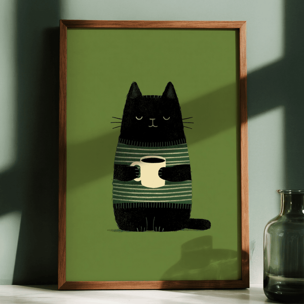 Grumpy Cat Wall Art art print with modern green, black palette