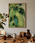 Aerial Golf Landscape Poster featuring a bird’s-eye course view with green and water