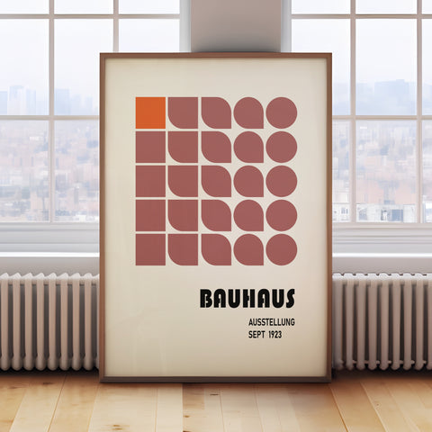 Vintage-inspired Bauhaus wall art in earthy tones, ideal for mid-century decor

