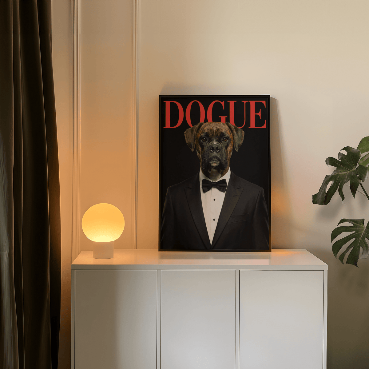 Chic Dogue Boxer Poster for contemporary studio space in Black, Red