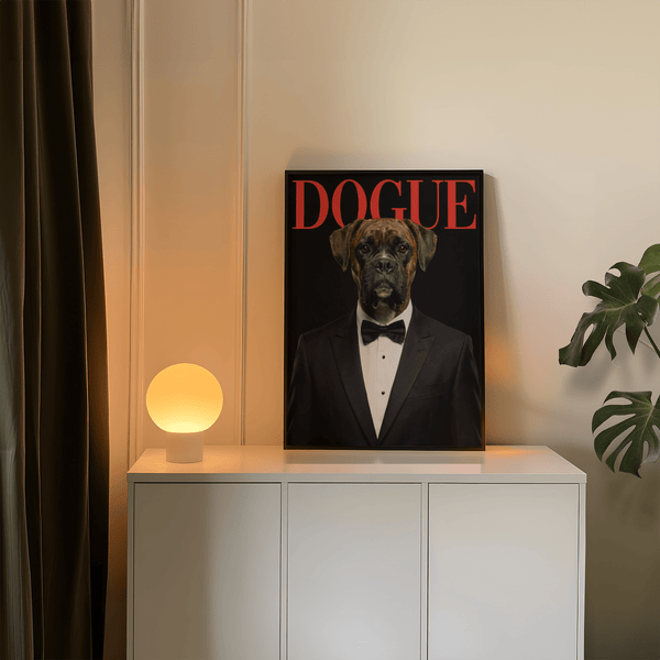 Chic Dogue Boxer Poster for contemporary studio space in Black, Red