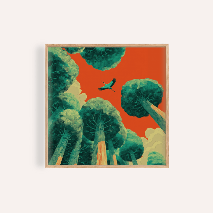 Bird in Flight Wall Art with Green and Red for living room print