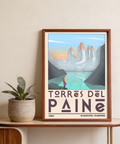 Typography section of Torres Del Paine Art Print with large letterforms and Chile text